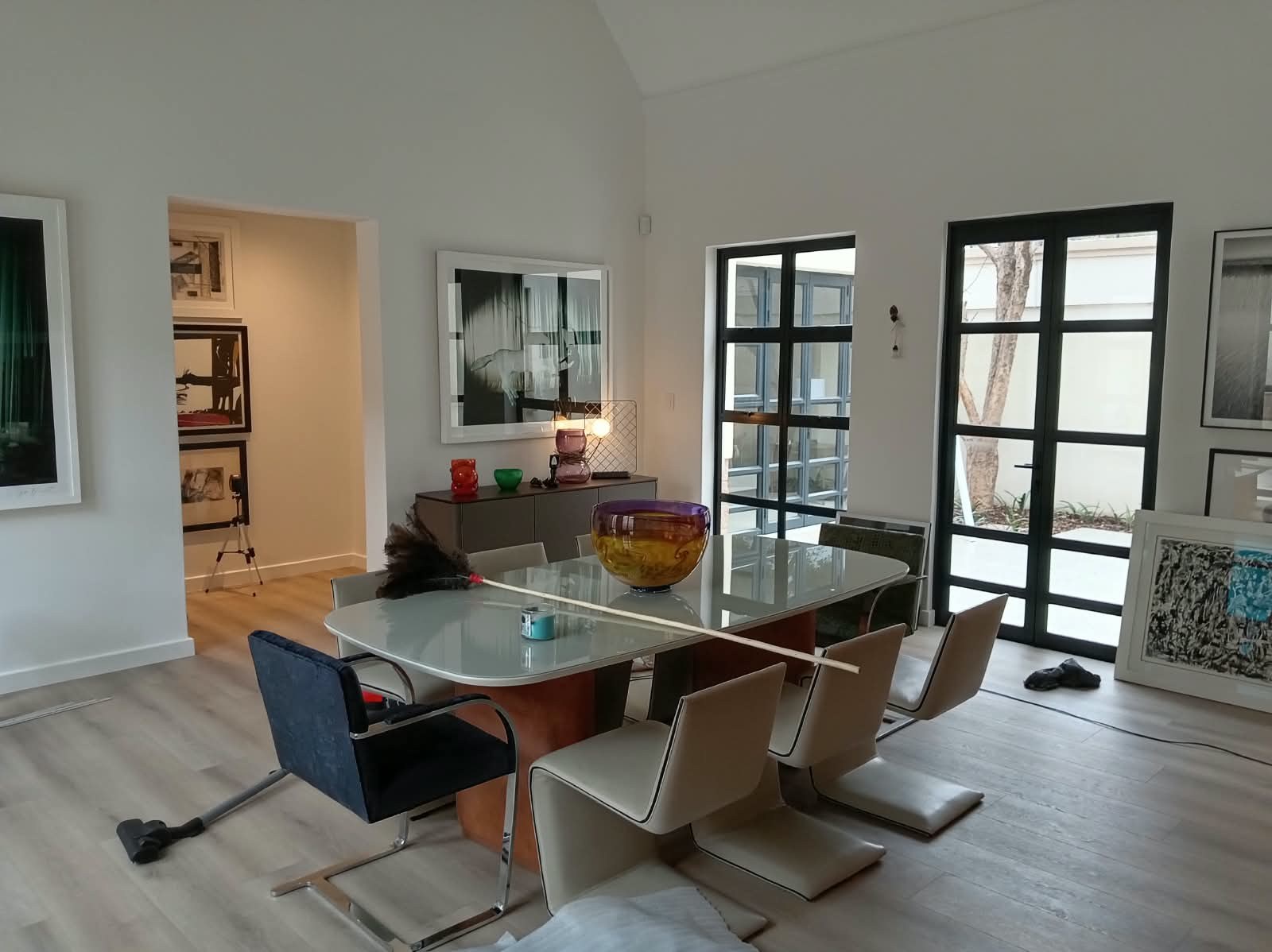 Dining space and courtyard doors